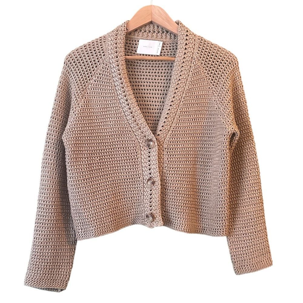 All:Row Knit Crochet Cropped Long Sleeve CArdigan Button Sweater Sz M